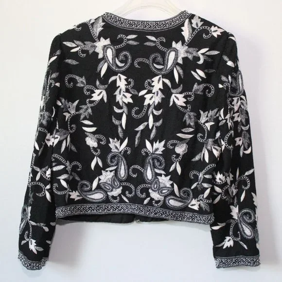 Vintage Laurence Kazar Silk Beaded Embroidered Blazer Jacket Black XL H13428 - Picture 5 of 12